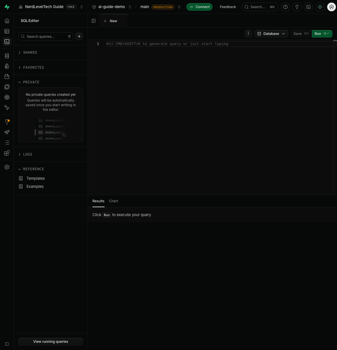 Supabase SQL Editor — run queries to test your RLS policies